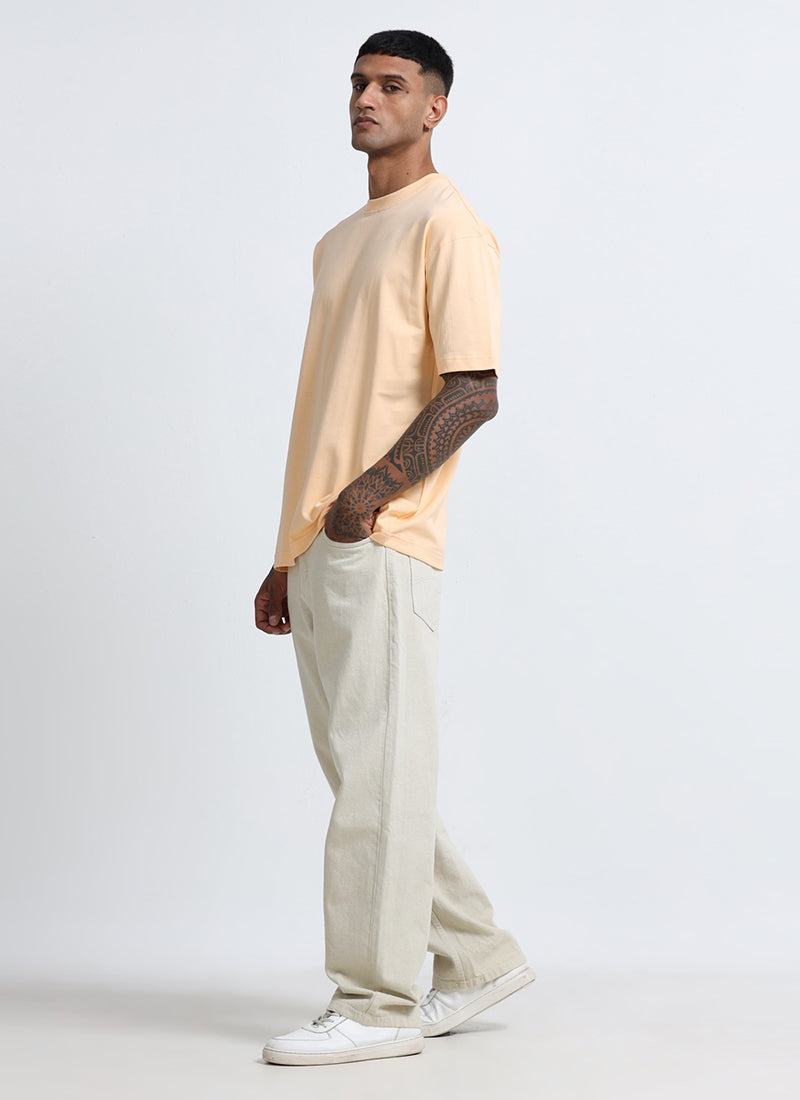 SIGNATURE Oversized Solid Cotton T-Shirt Apricot Peach - Model View