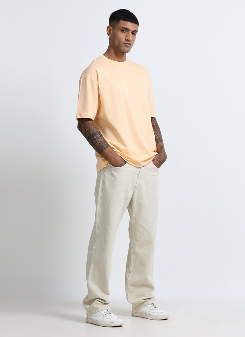 SIGNATURE Oversized Solid Cotton T-Shirt Apricot Peach - model view full image
