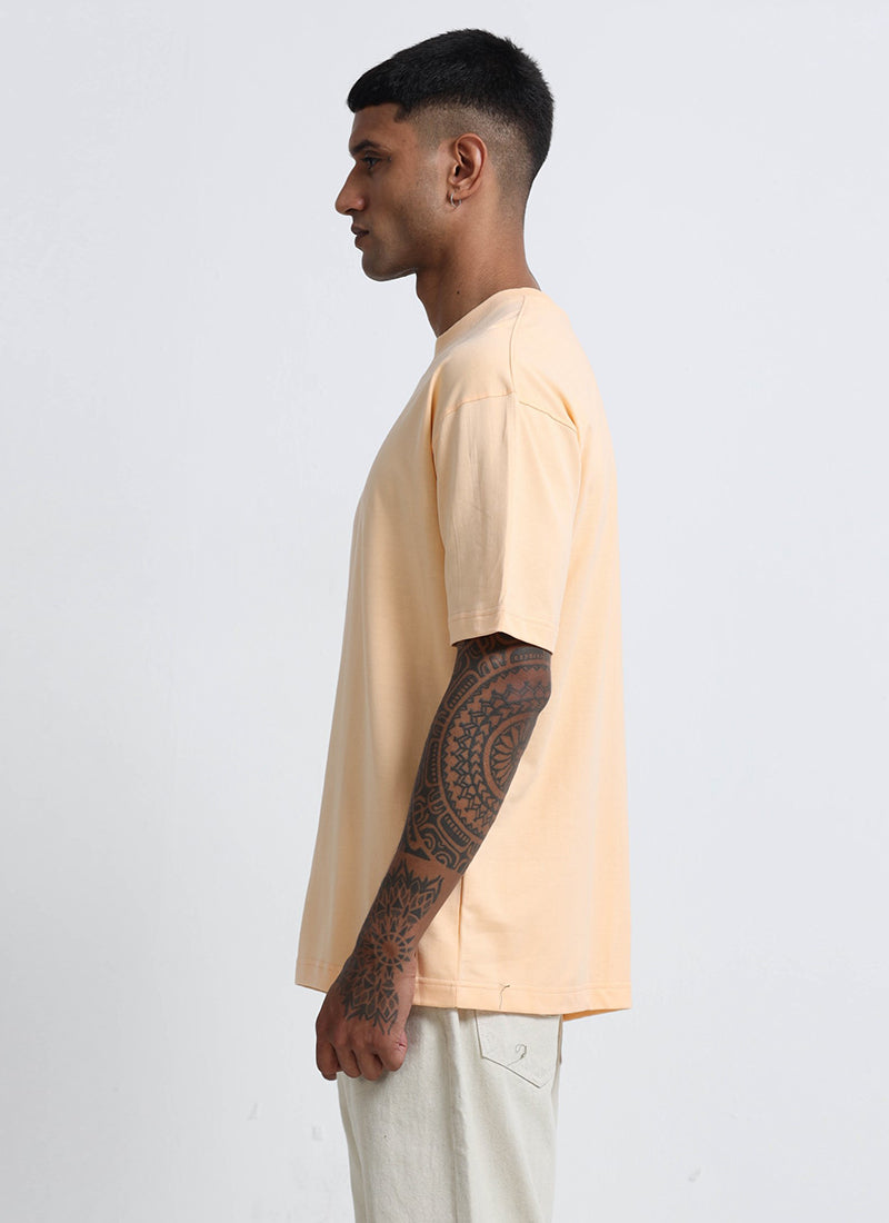 SIGNATURE Oversized Solid Cotton T-Shirt Apricot Peach - side view