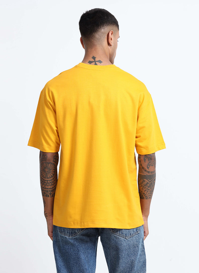 SIGNATURE Oversized Solid Cotton T-Shirt Bright Yellow - Back Vew