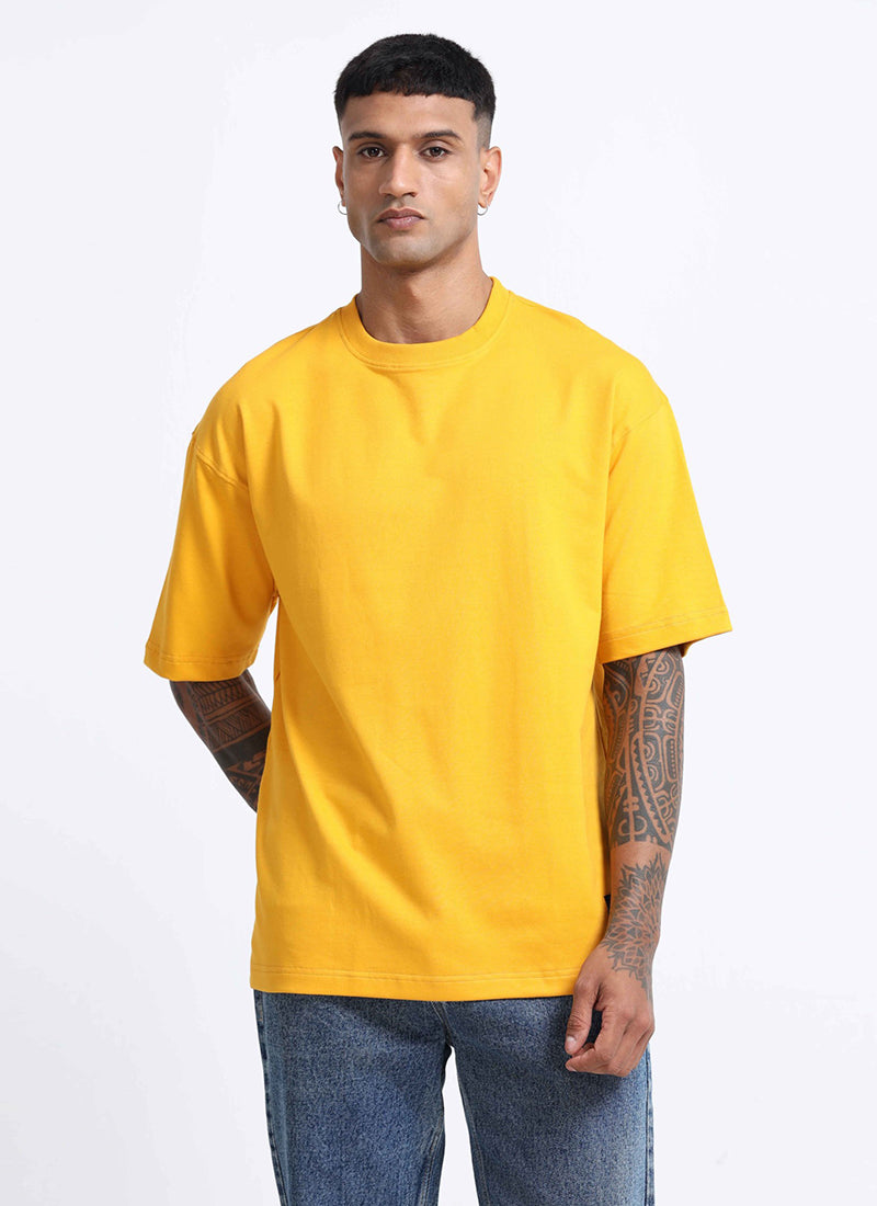 SIGNATURE Oversized Solid Cotton T-Shirt Bright Yellow - Front View