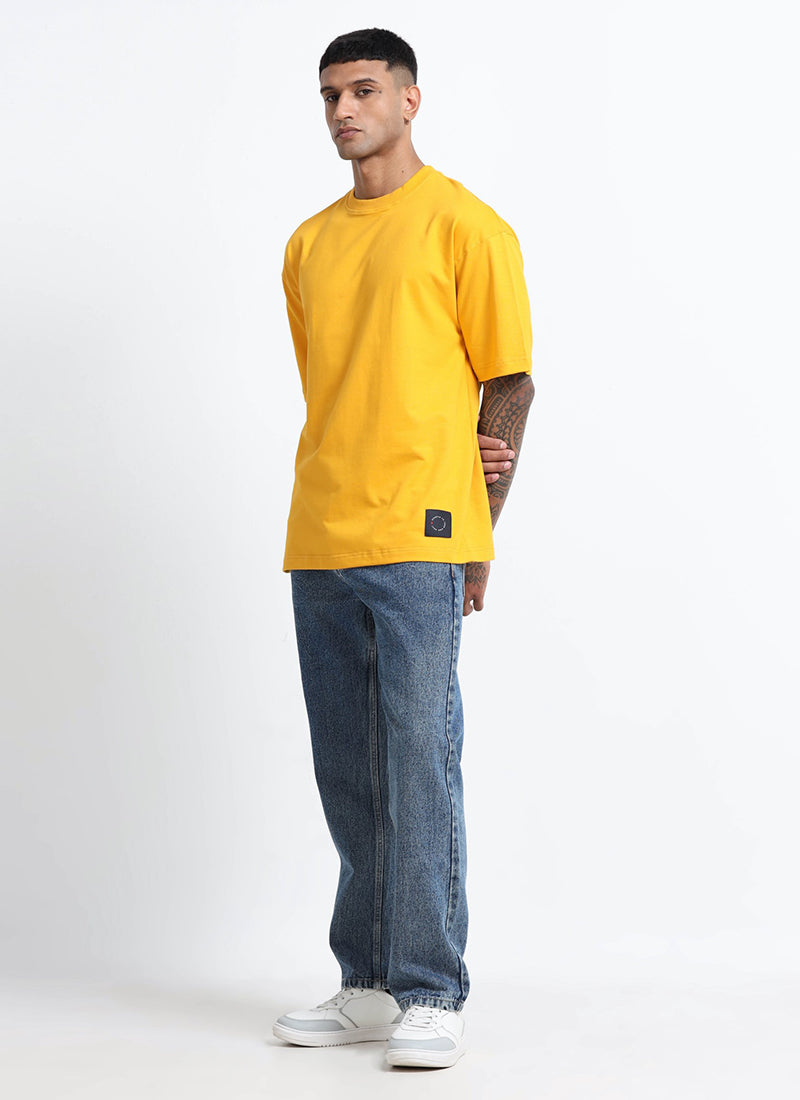 SIGNATURE Oversized Solid Cotton T-Shirt Bright Yellow - Model Full View