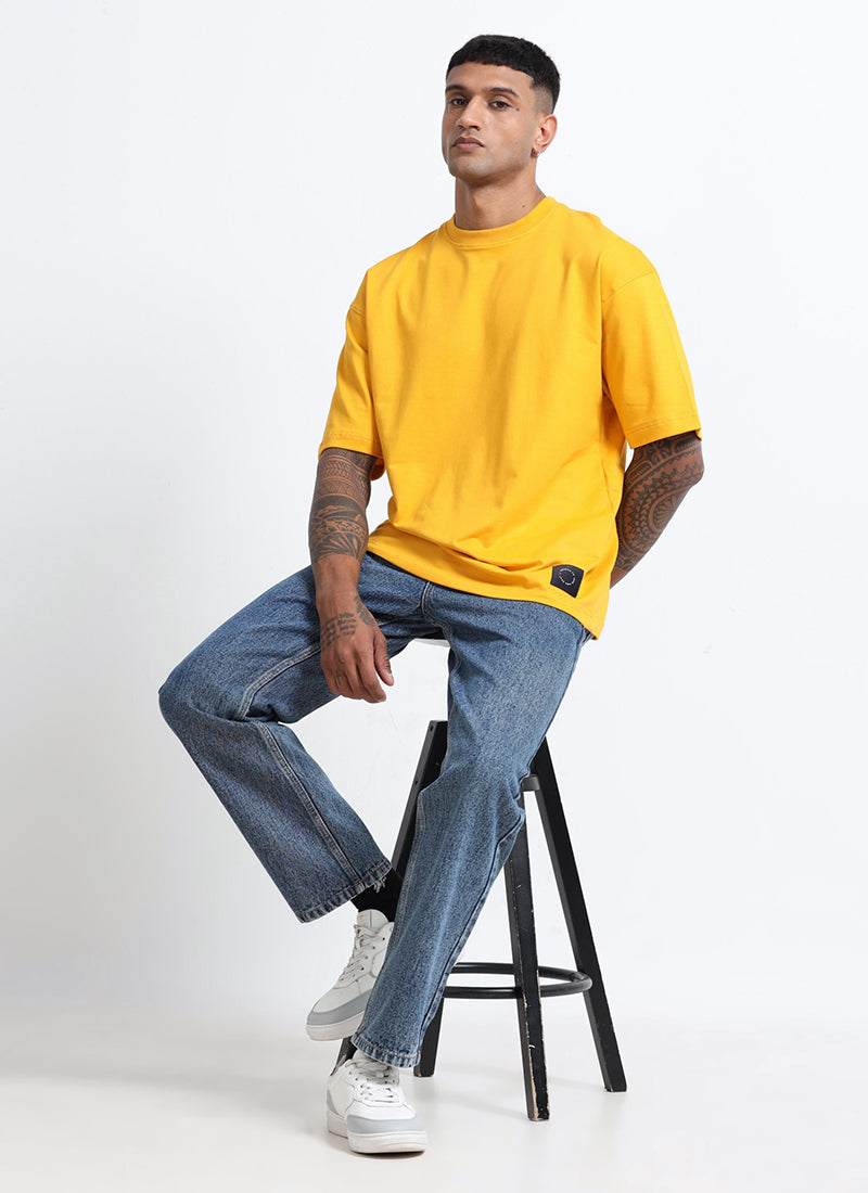 SIGNATURE Oversized Solid Cotton T-Shirt Bright Yellow - Model View