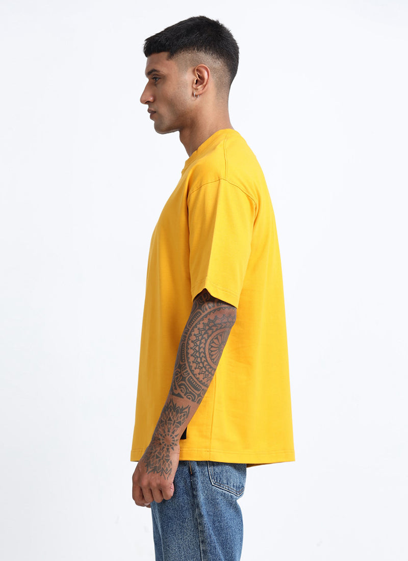 SIGNATURE Oversized Solid Cotton T-Shirt Bright Yellow - Side View