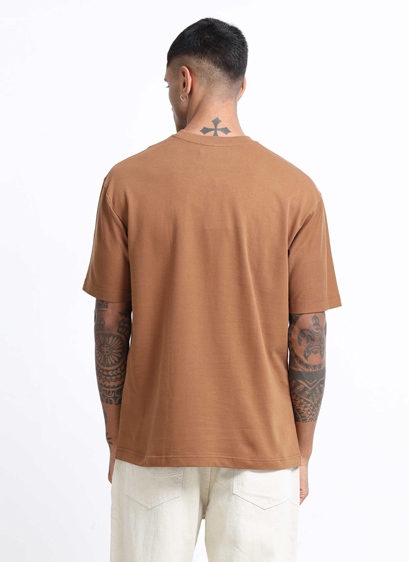 SIGNATURE Oversized Solid Cotton T-Shirt Caramel Brown - Back View