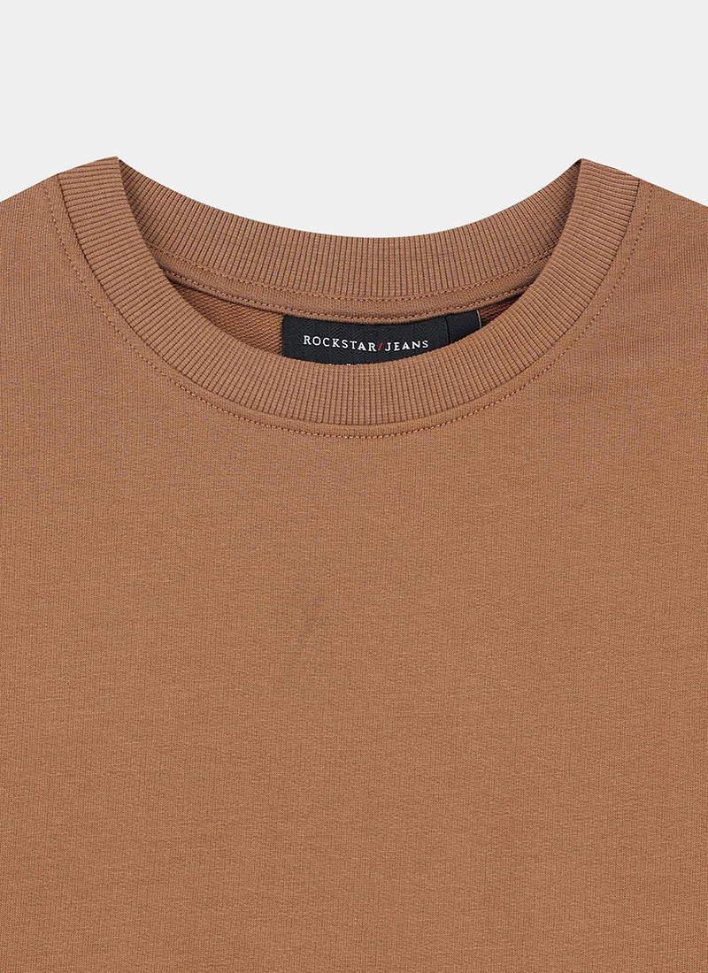 SIGNATURE Oversized Solid Cotton T-Shirt Caramel Brown - Details Image