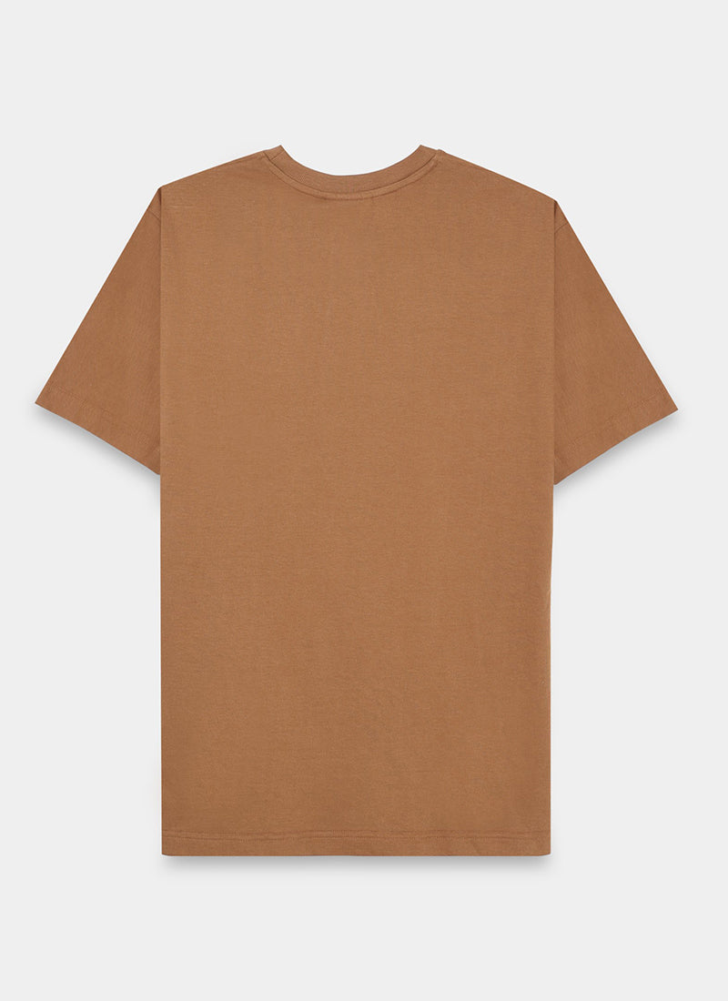 SIGNATURE Oversized Solid Cotton T-Shirt Caramel Brown - Flatlay Back View