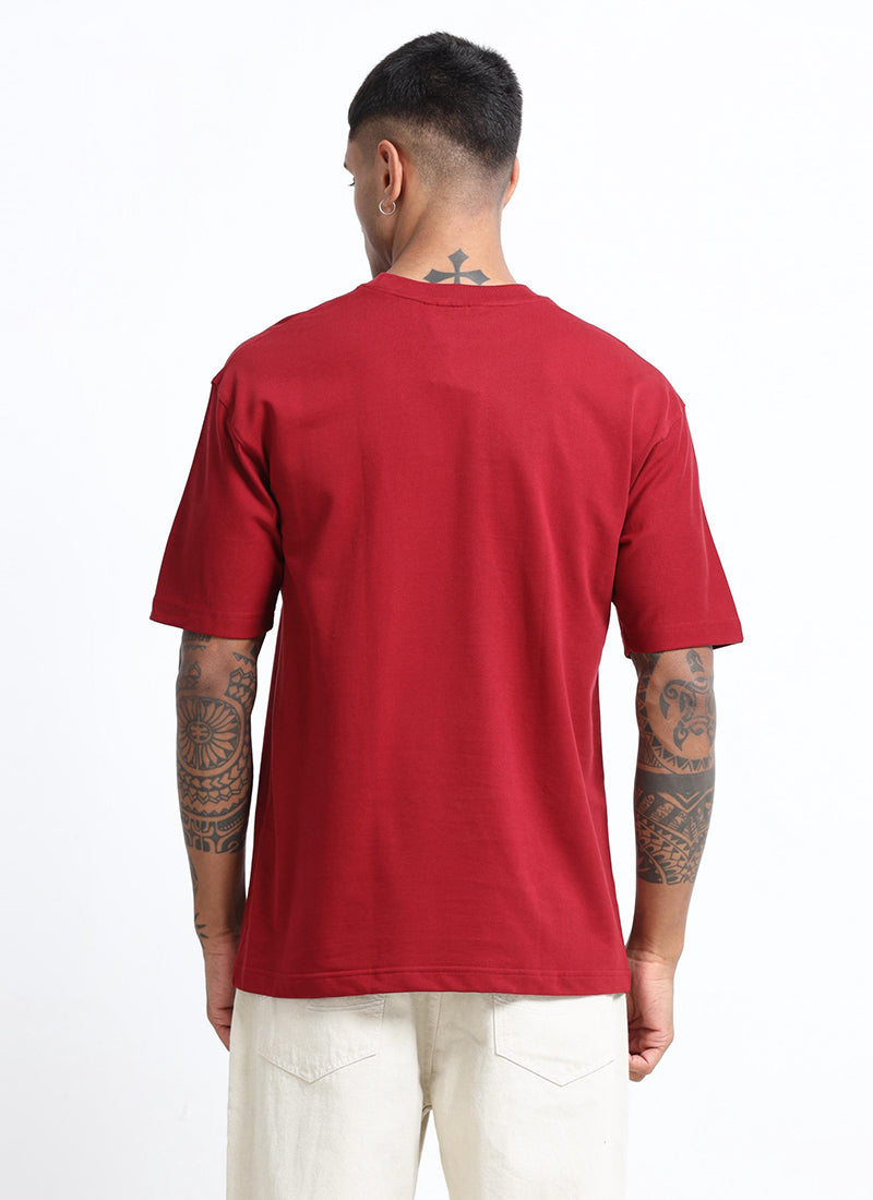 SIGNATURE Oversized Solid Cotton T-Shirt Crimson Red - Back View