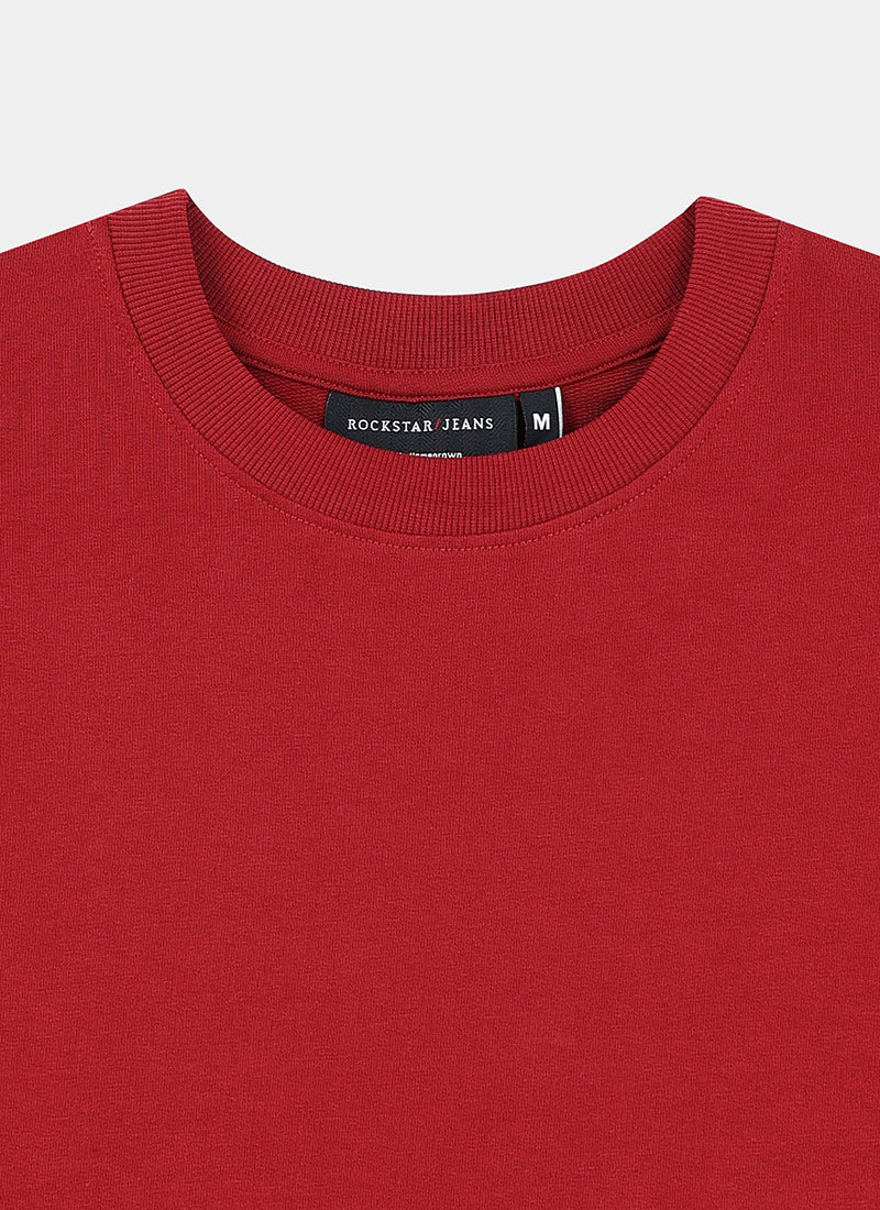 SIGNATURE Oversized Solid Cotton T-Shirt Crimson Red - Details Images