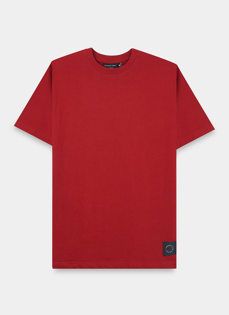 SIGNATURE Oversized Solid Cotton T-Shirt Crimson Red - Flatlay Front View