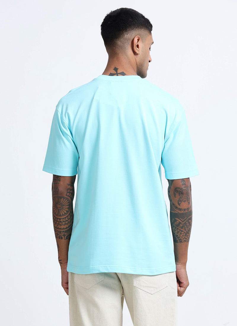 SIGNATURE Oversized Solid Cotton T-Shirt Crystal Blue - Back View