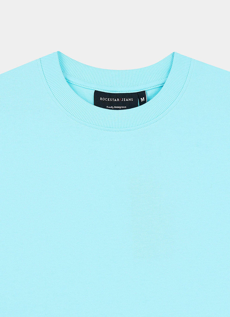 SIGNATURE Oversized Solid Cotton T-Shirt Crystal Blue - Details View