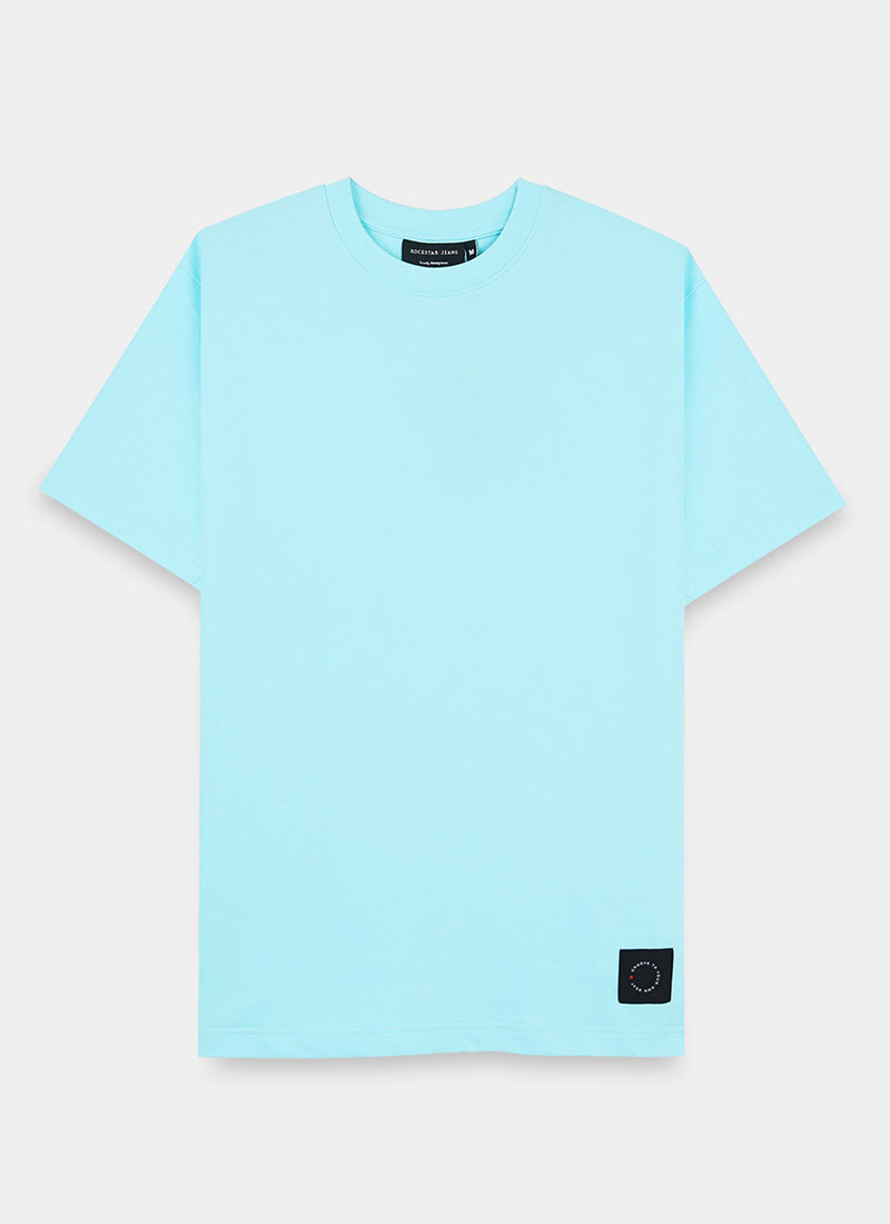 SIGNATURE Oversized Solid Cotton T-Shirt Crystal Blue - Flat Lay Front Image