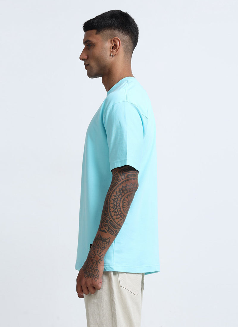 SIGNATURE Oversized Solid Cotton T-Shirt Crystal Blue - Side View