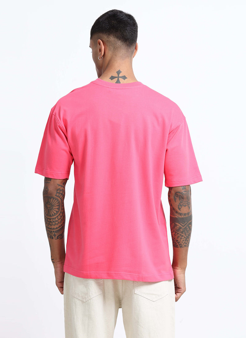 SIGNATURE Oversized Solid Cotton T-Shirt Flamingo Pink - Back View