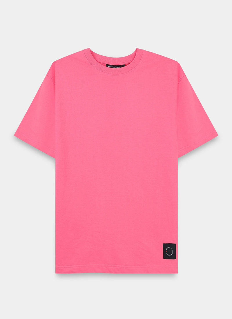 SIGNATURE Oversized Solid Cotton T-Shirt Flamingo Pink - Flatlay Front View