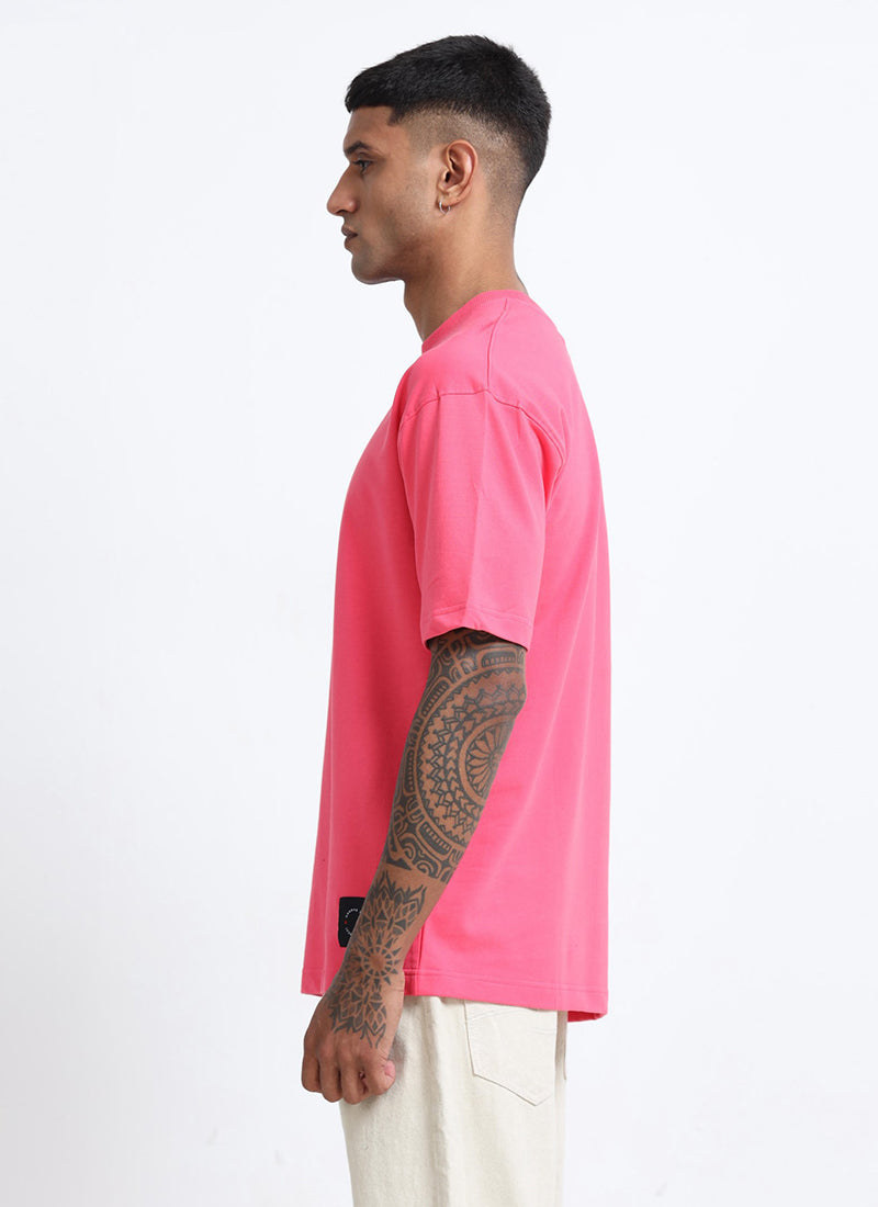 SIGNATURE Oversized Solid Cotton T-Shirt Flamingo Pink - Side View