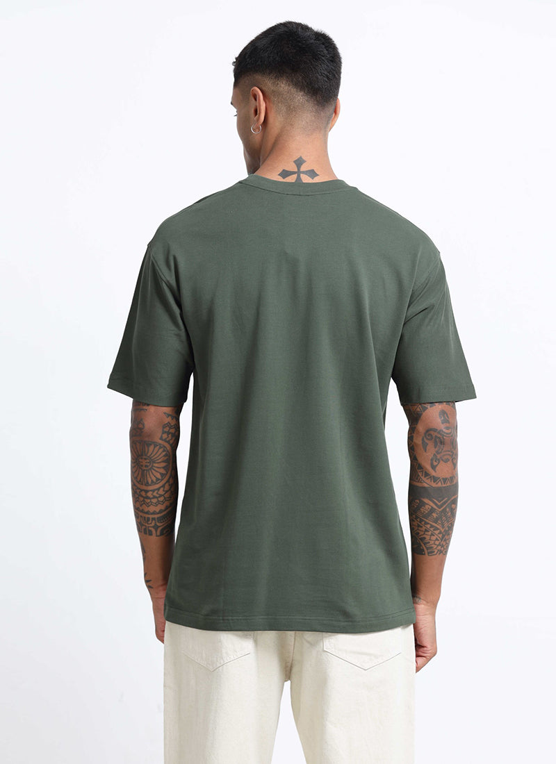 SIGNATURE Oversized Solid Cotton T-Shirt Forest Green - Back View