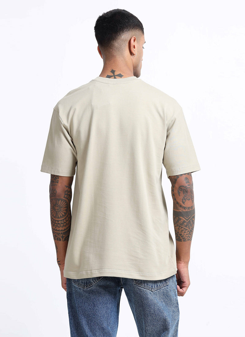 SIGNATURE Oversized Solid Cotton T-Shirt Light Grey - Back View