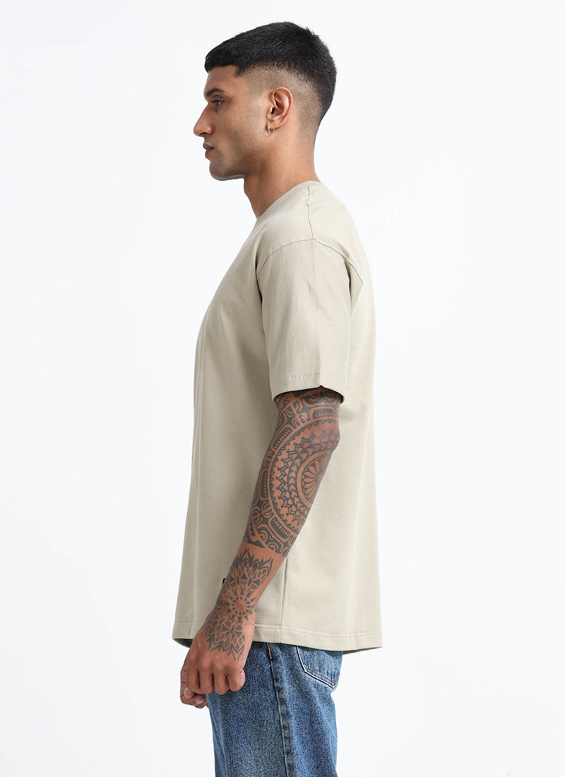SIGNATURE Oversized Solid Cotton T-Shirt Light Grey - Side View