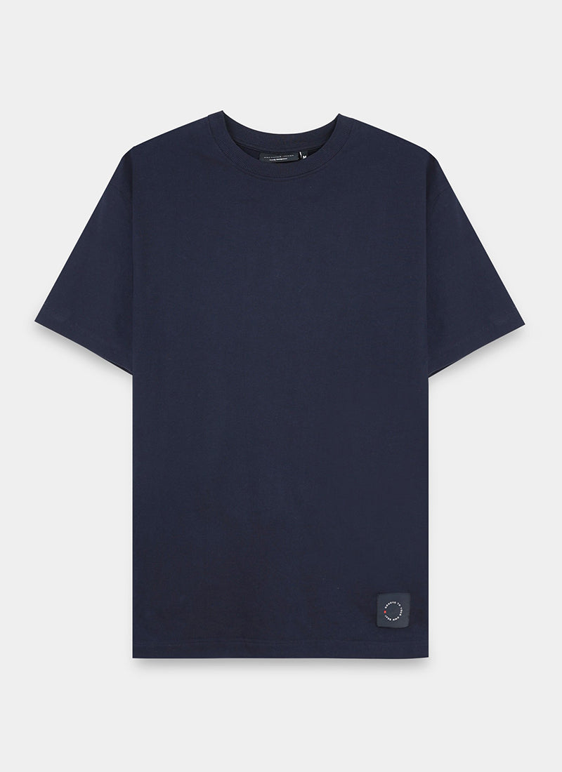 SIGNATURE Oversized Solid Cotton T-Shirt Navy Blue - Flatlay Front View