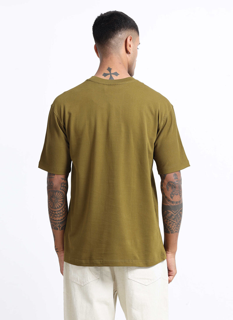 SIGNATURE Oversized Solid Cotton T-Shirt Olive Moss - Back View