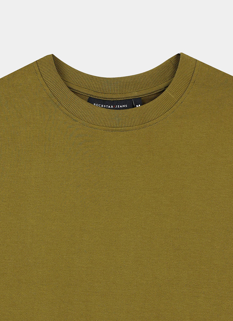 SIGNATURE Oversized Solid Cotton T-Shirt Olive Moss - Details View