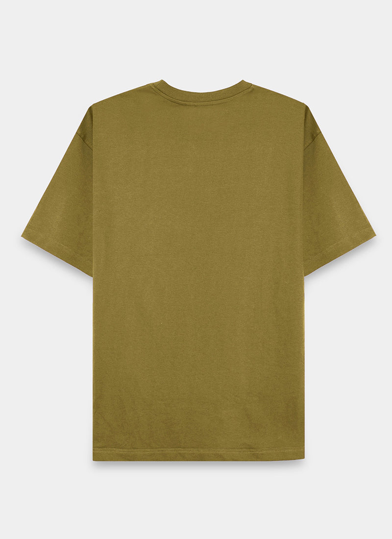SIGNATURE Oversized Solid Cotton T-Shirt Olive Moss - Flatlay Back View