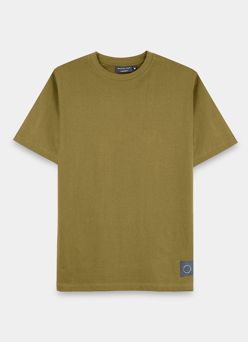 SIGNATURE Oversized Solid Cotton T-Shirt Olive Moss - Flatlay Front View