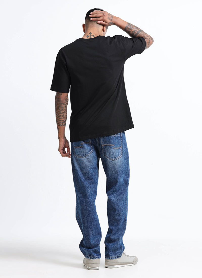 SIGNATURE Oversized Solid Cotton T-Shirt Onyx Black - Back Full Image