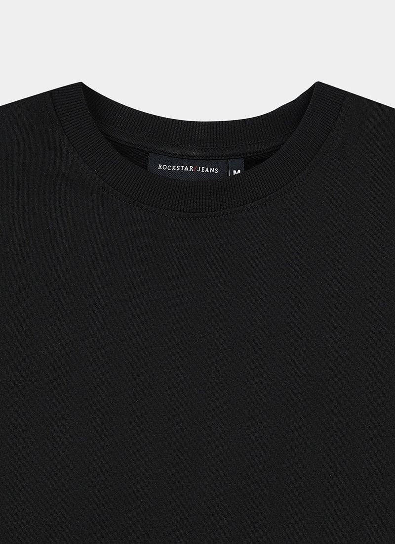 SIGNATURE Oversized Solid Cotton T-Shirt Onyx Black - Details Image