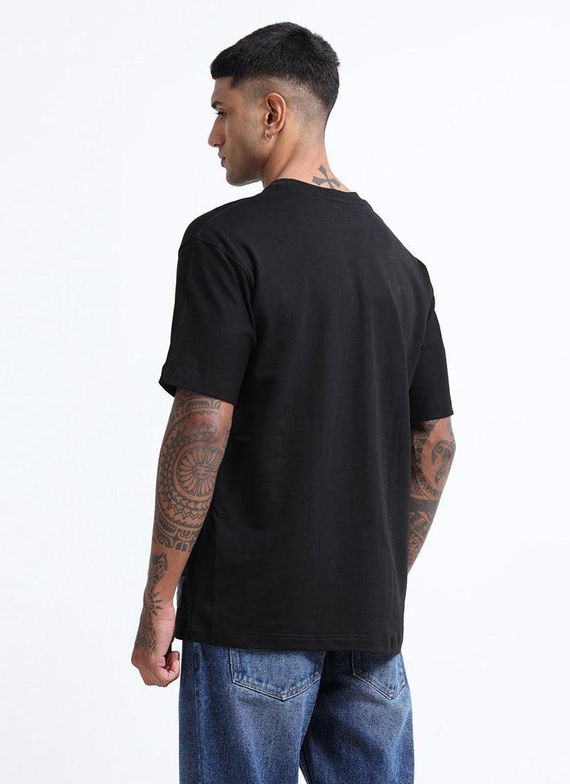 SIGNATURE Oversized Solid Cotton T-Shirt Onyx Black - Flatlay back View