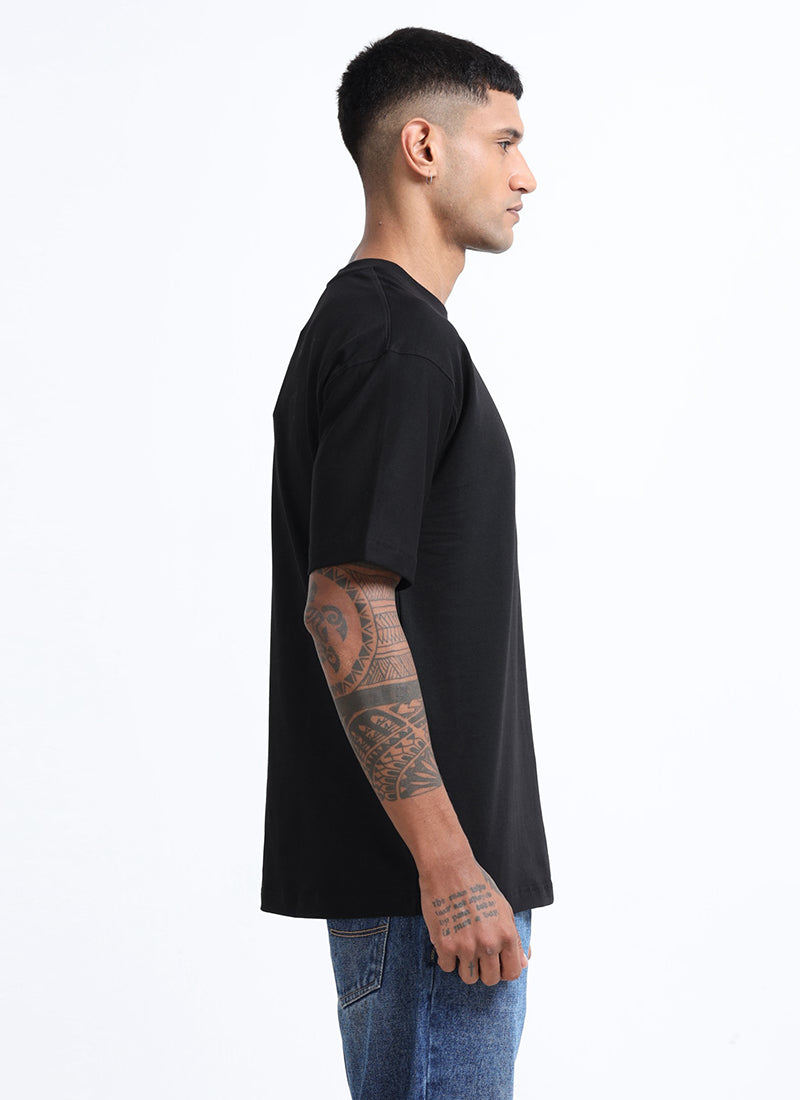 SIGNATURE Oversized Solid Cotton T-Shirt Onyx Black - Side View