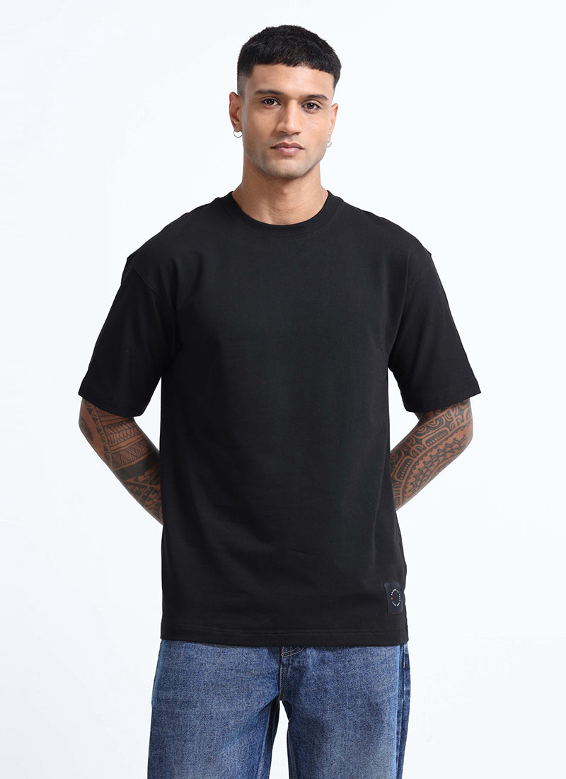 SIGNATURE Oversized Solid Cotton T-Shirt Onyx Black - Front View