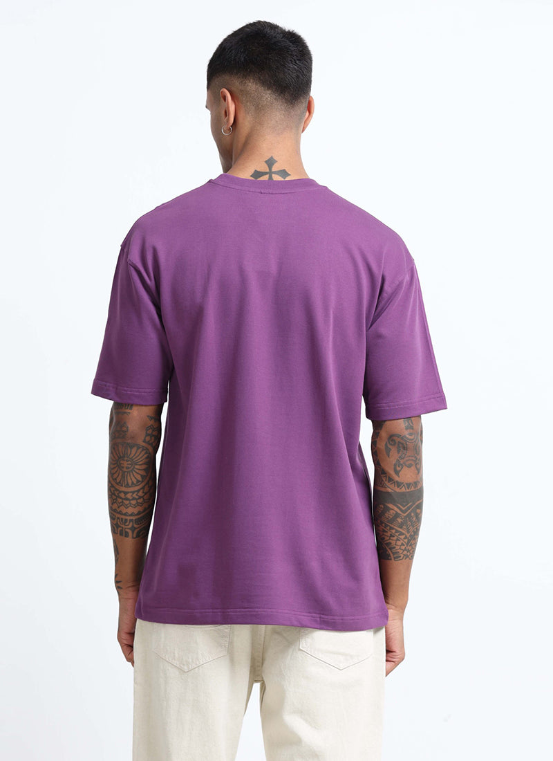 SIGNATURE Oversized Solid Cotton T-Shirt Royal Orchid -Back View