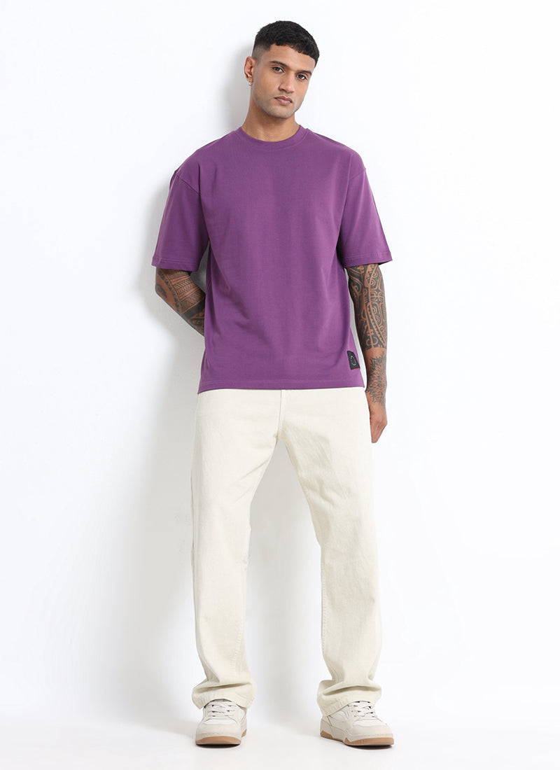SIGNATURE Oversized Solid Cotton T-Shirt Royal Orchid - Model View