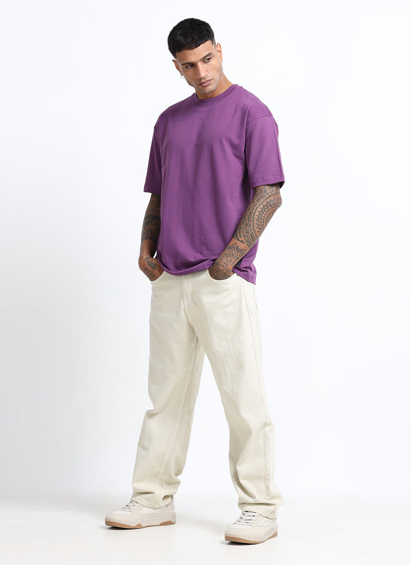 SIGNATURE Oversized Solid Cotton T-Shirt Royal Orchid - Side View