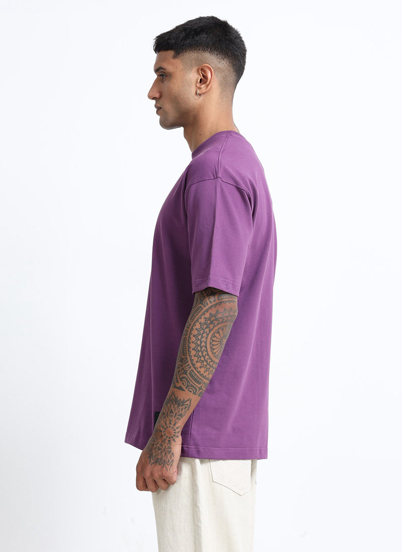 SIGNATURE Oversized Solid Cotton T-Shirt Royal Orchid - Side View