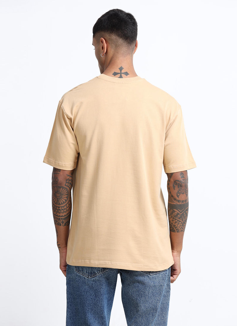 SIGNATURE Oversized Solid Cotton T-Shirt Sand Beige - Back View
