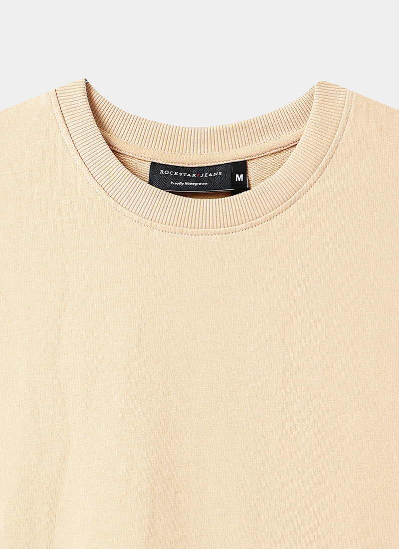 SIGNATURE Oversized Solid Cotton T-Shirt Sand Beige - Details View