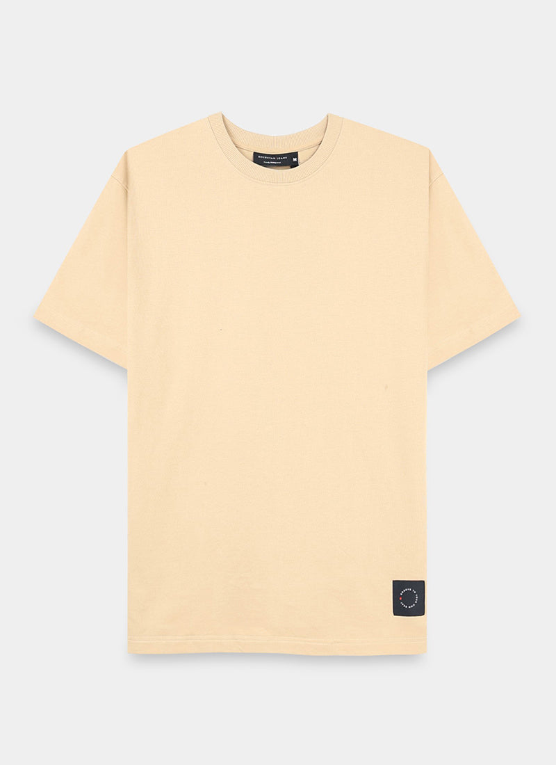 SIGNATURE Oversized Solid Cotton T-Shirt Sand Beige - Flatlay Front View