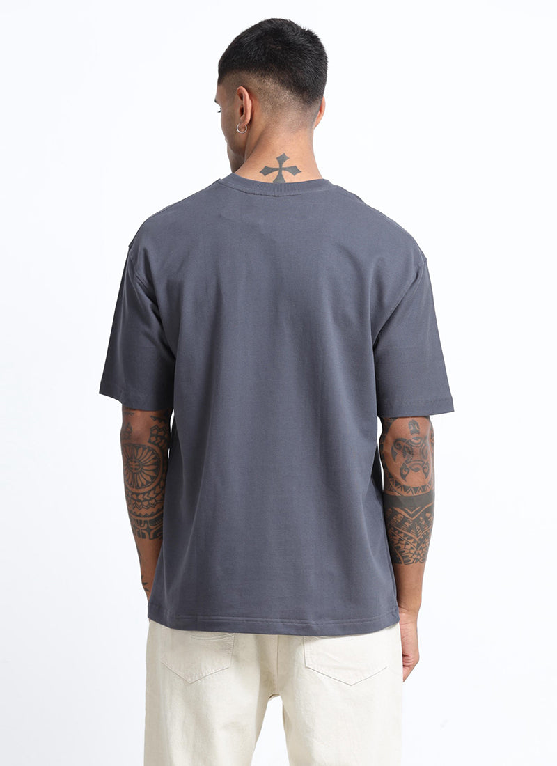 SIGNATURE Oversized Solid Cotton T-Shirt Slate Grey - Back View