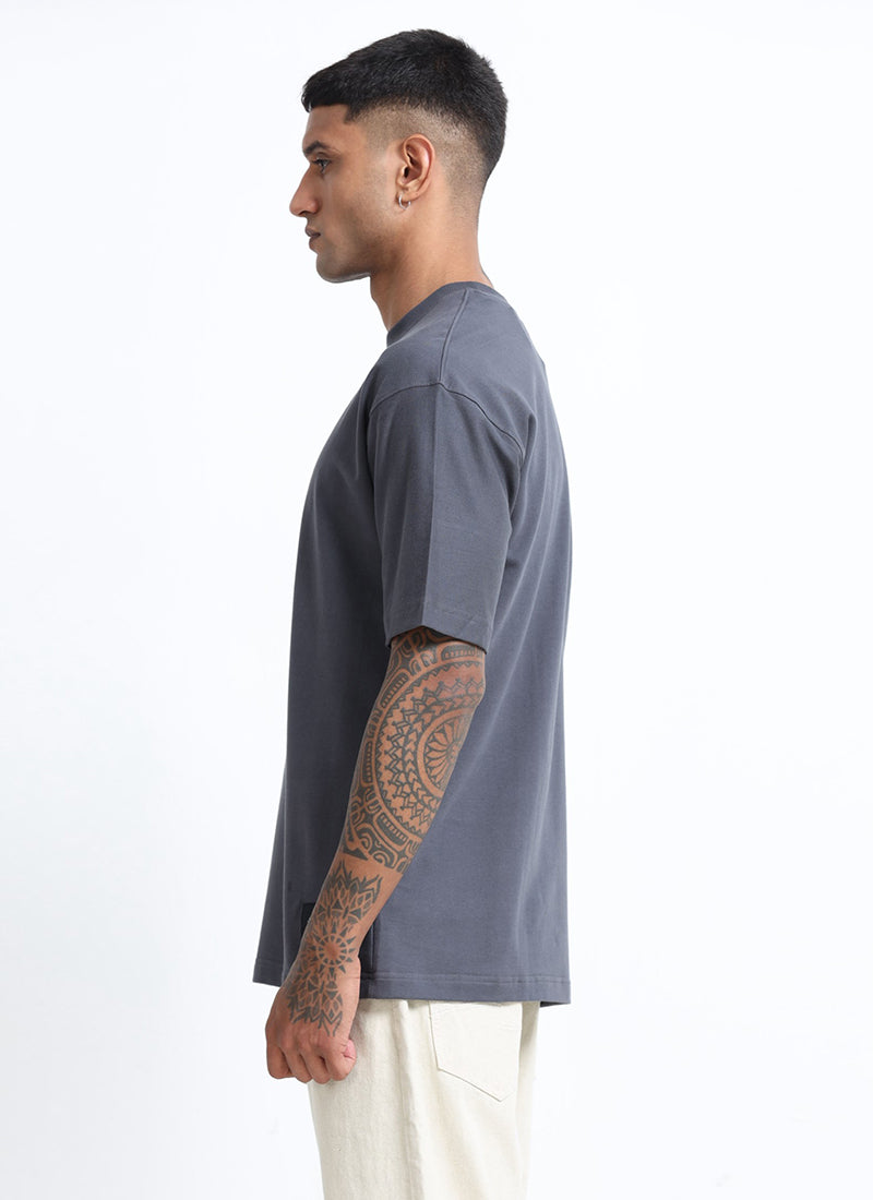 SIGNATURE Oversized Solid Cotton T-Shirt Slate Grey - Side View