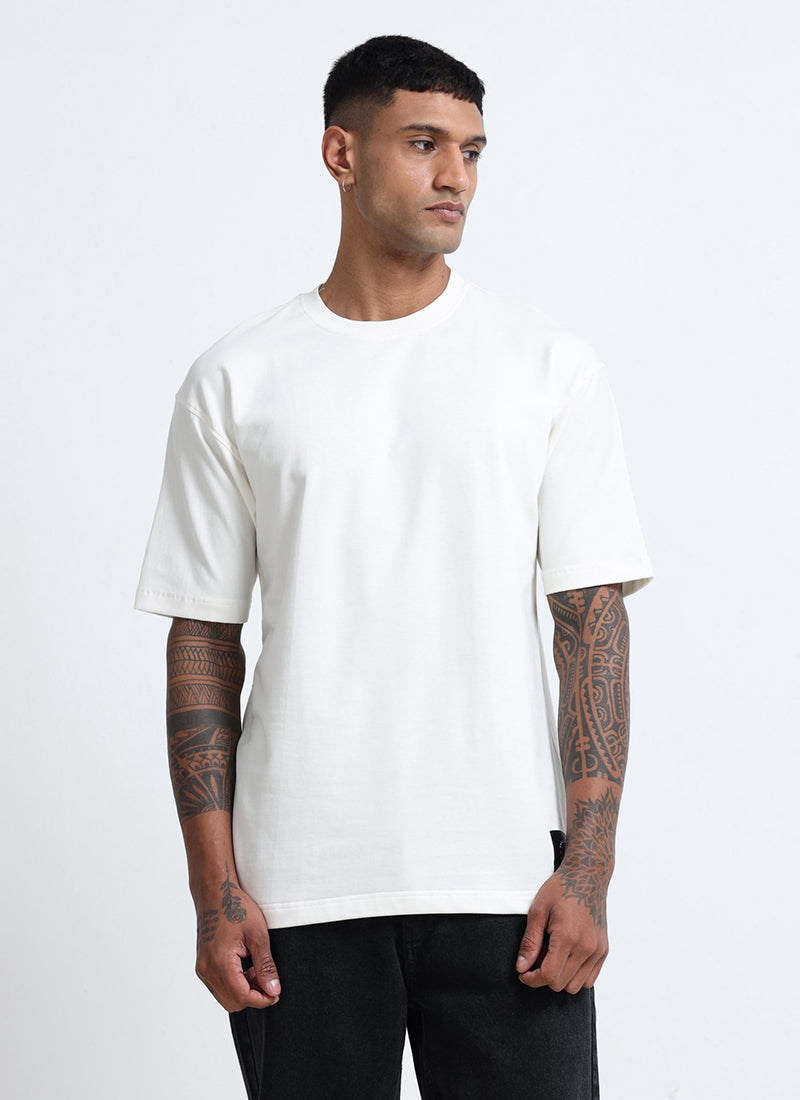 SIGNATURE Oversized Solid Cotton T-Shirt White - Front View