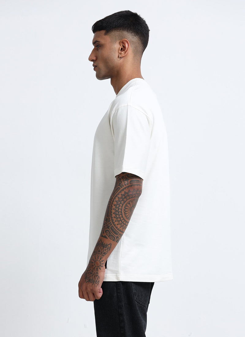 SIGNATURE Oversized Solid Cotton T-Shirt White - Side View