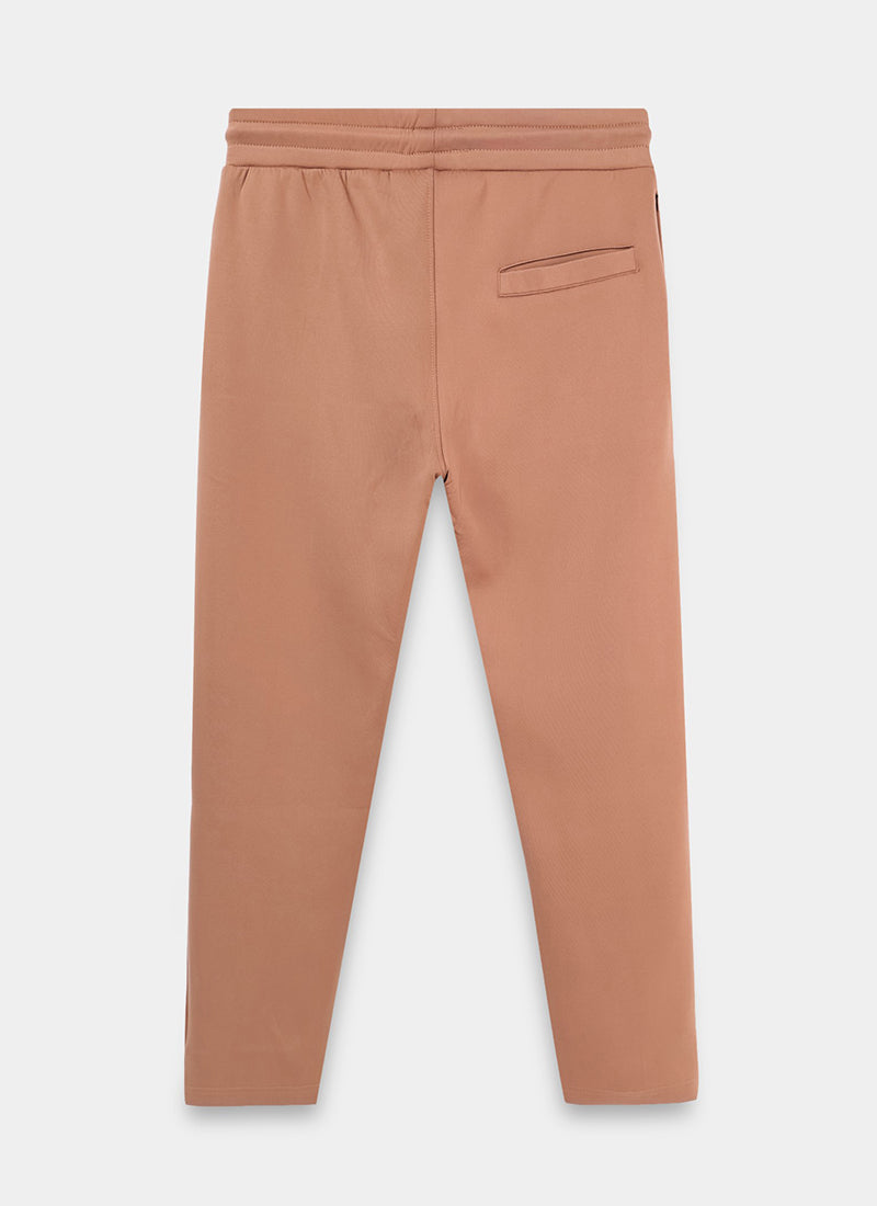 SUPER STRETCH Relaxed Fit Elastic Waistband With Drawstring Trousers Desert Sand-Flatlay Back View