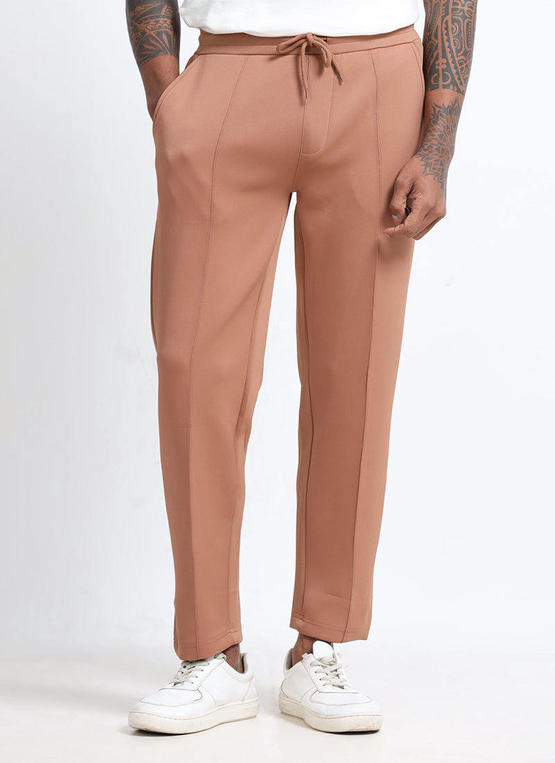 SUPER STRETCH Relaxed Fit Elastic Waistband With Drawstring Trousers Desert Sand-Front iew
