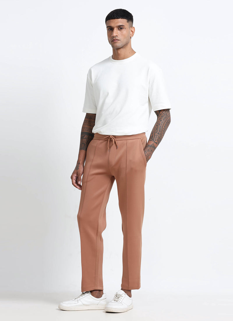 SUPER STRETCH Relaxed Fit Elastic Waistband With Drawstring Trousers Desert Sand-Model View