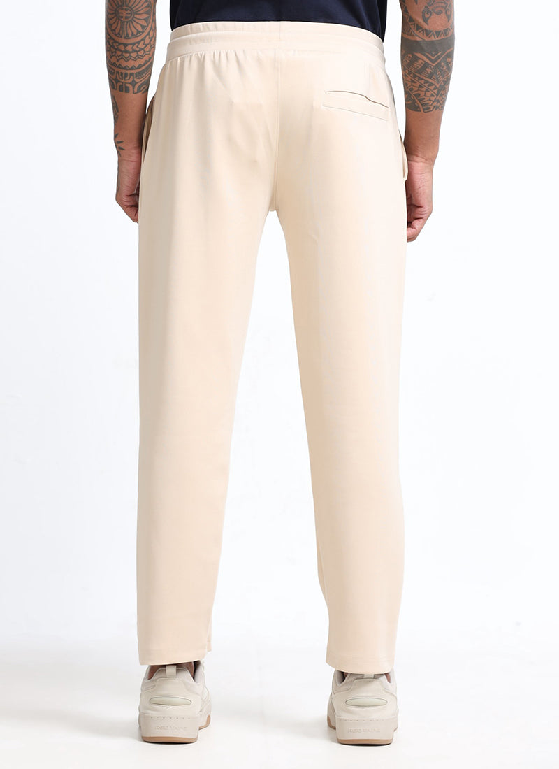 SUPER STRETCH Relaxed Fit Elastic Waistband With Drawstring Trousers Ecru Ivory-Back View
