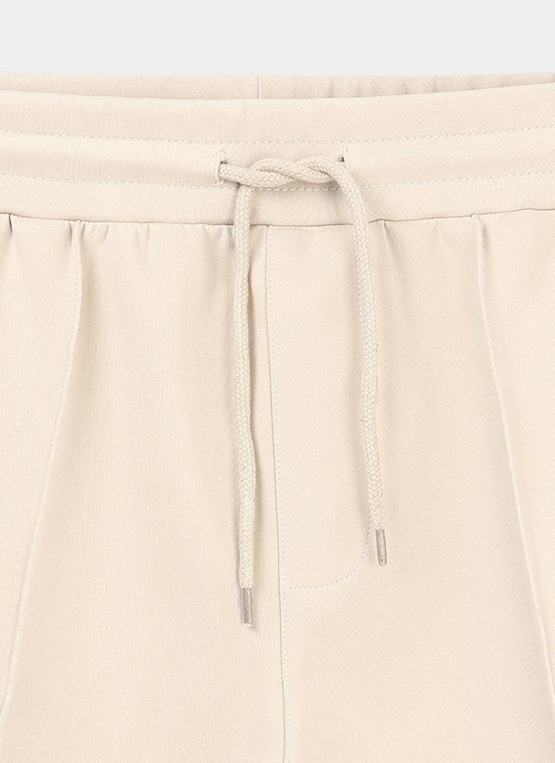 SUPER STRETCH Relaxed Fit Elastic Waistband With Drawstring Trousers Ecru Ivory-Fabric Detail View